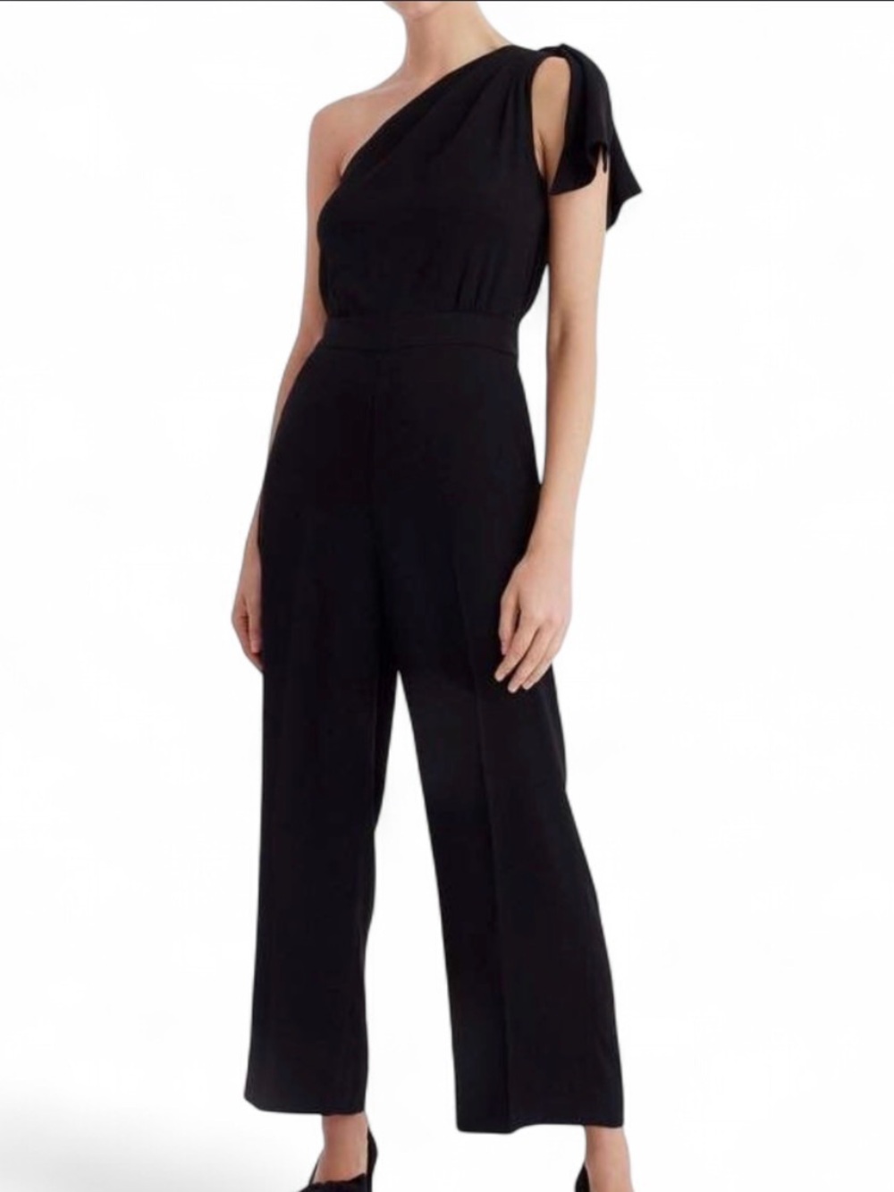 J. Crew Black One-Shoulder Jumpsuit with Shoulder Tie